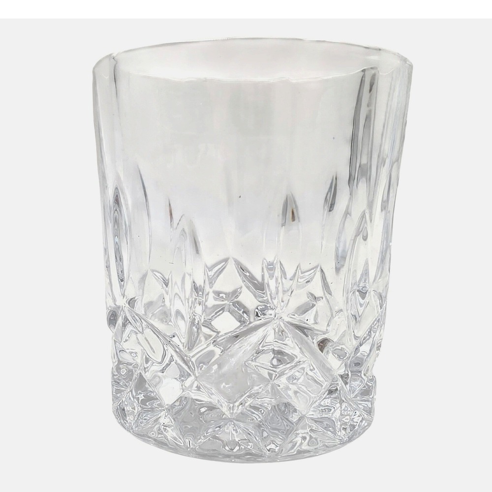 Vintage Cut Glass Whiskey‎ Tumbler Diamond Pattern Lowball Rocks Glass Clear T2